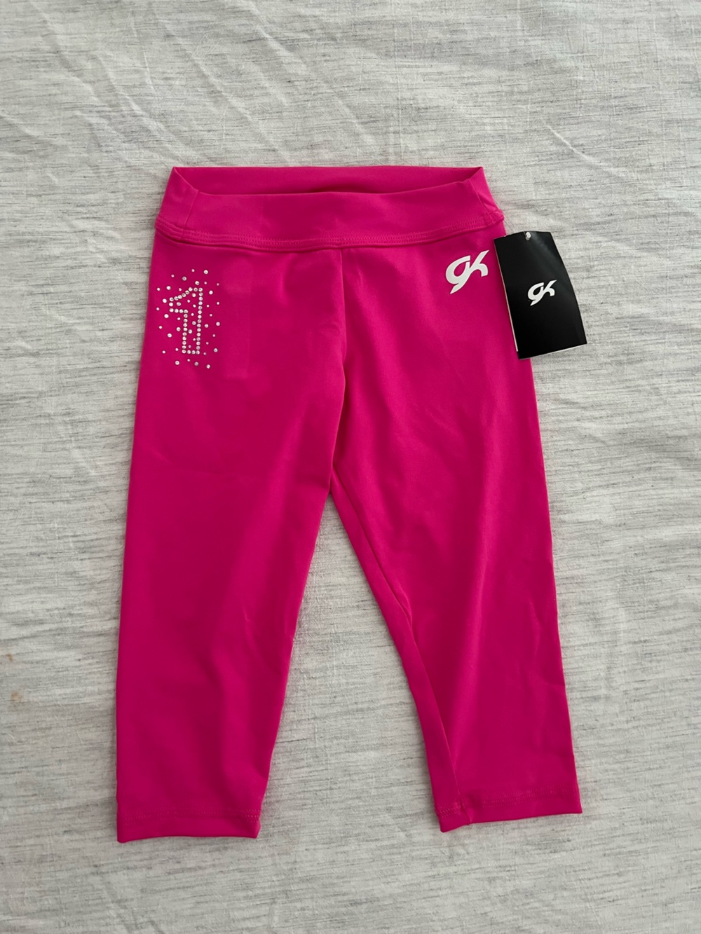 GK Girls' Bright Pink Capri Leggings with Rhinestone Detail